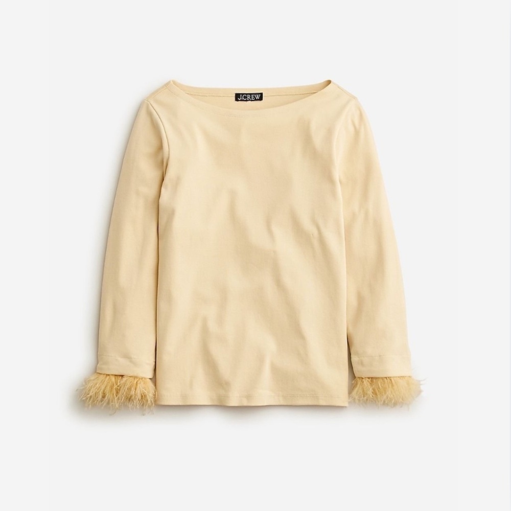 J.Crew Feather-trim Long-sleeve Shirt in Cream/Beige/Tan